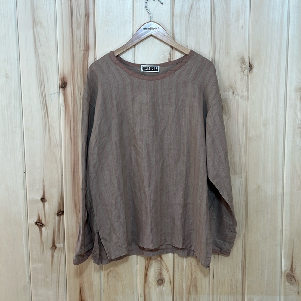 NWT‎ Bodil Brown Linen Long Sleeve Lagenlook Long Sleeve Top